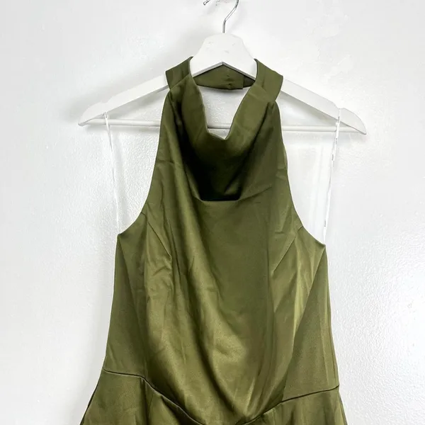 ELLIATT Camo Asymmetric Satin Cocktail Dress in Khaki Size Large - Image 6