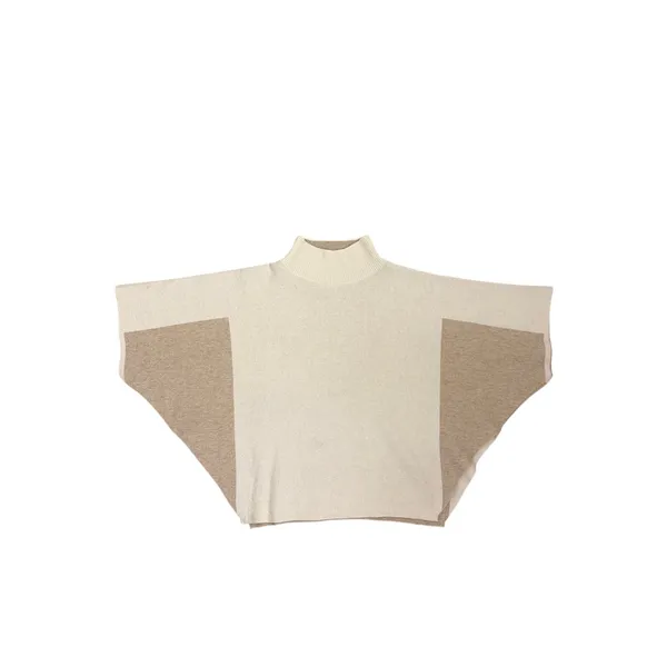 Benedetta B. Cream Tan Wool Cashmere Blend Poncho Sweater One Size - Image 3
