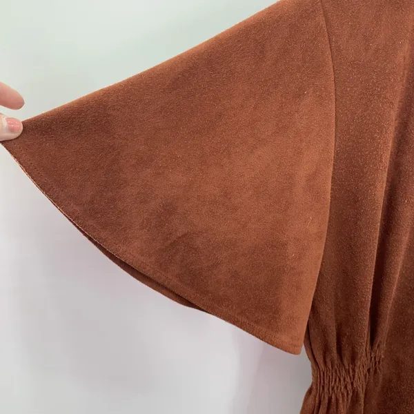 She + Sky Size M Dress Faux Suede Western Boho Southwest Mini Button Front Brown - Image 7