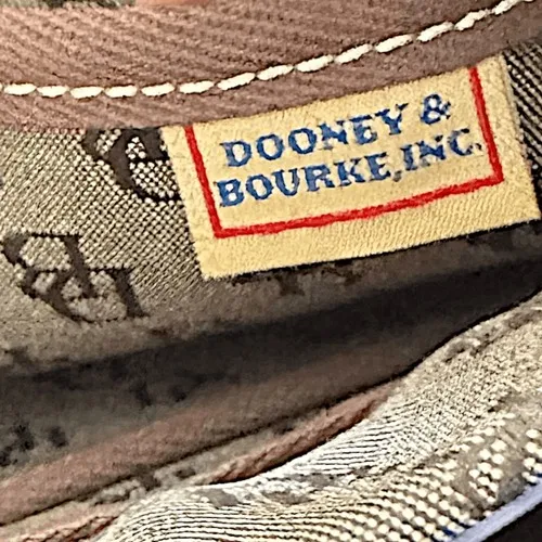 Dooney & Bourke Signature Monogram Tote Bag Brown Canvas Leather Trim Drawstring - Image 12