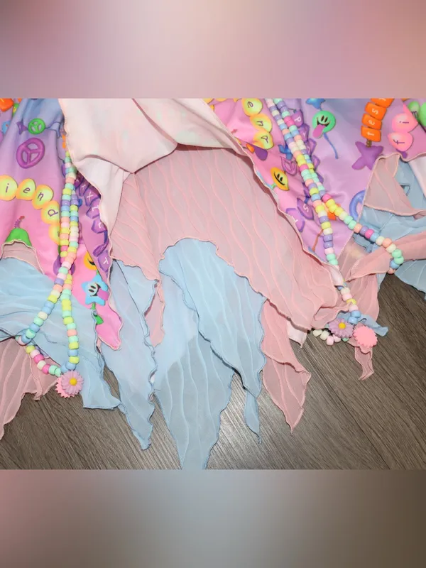 iHeartRaves Kandi Fairy Pixie Hem Mesh Rave Mini Skirt Pastel Bead Print size 1X - Image 6