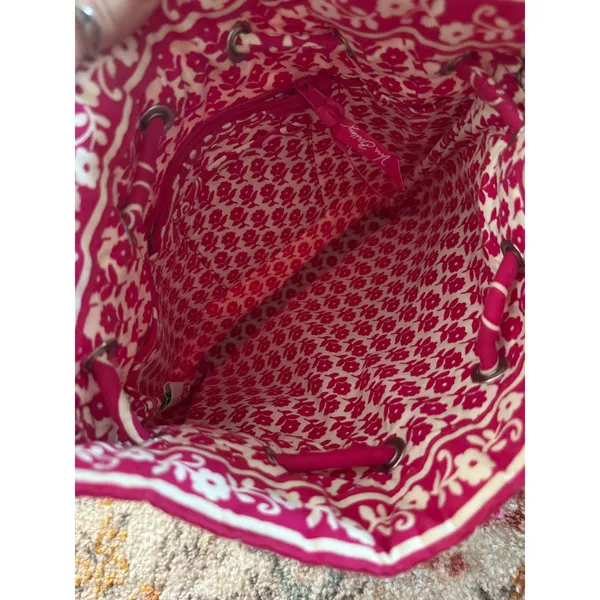 Vera Bradley Pink Paisley Quilted Cotton‎ Drawstring Crossbody Bucket Bag Floral - Image 4