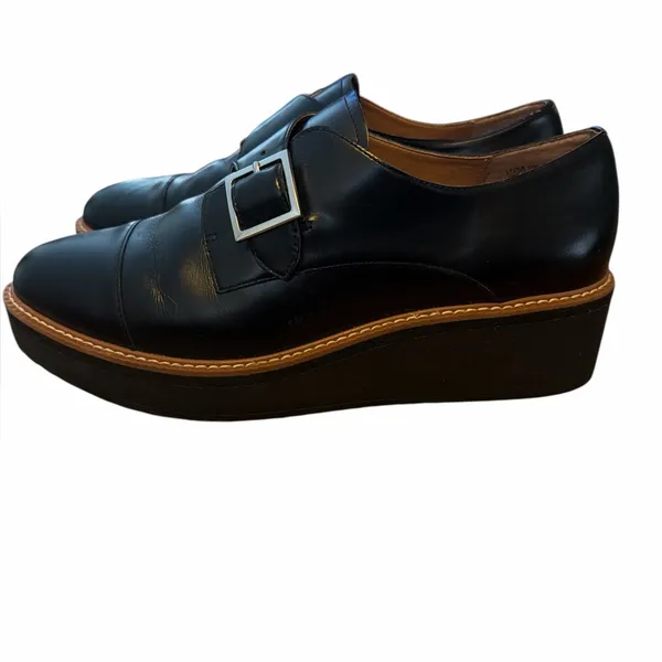 Halogen Black Leather Single Buckle Platform Loafers - Image 2