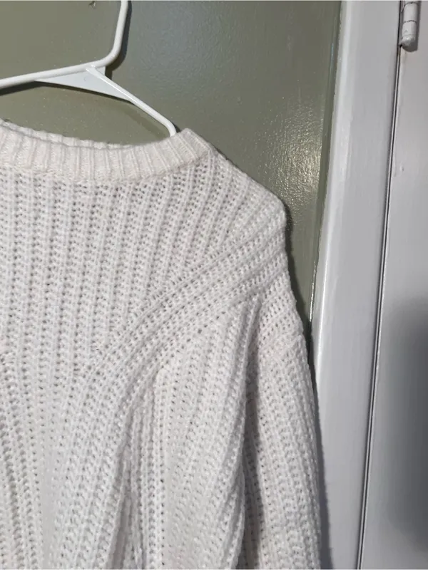A New Day Womens Size Small Crewneck Sweater White Ribbed Shaker Stitch Long Slv - Image 5