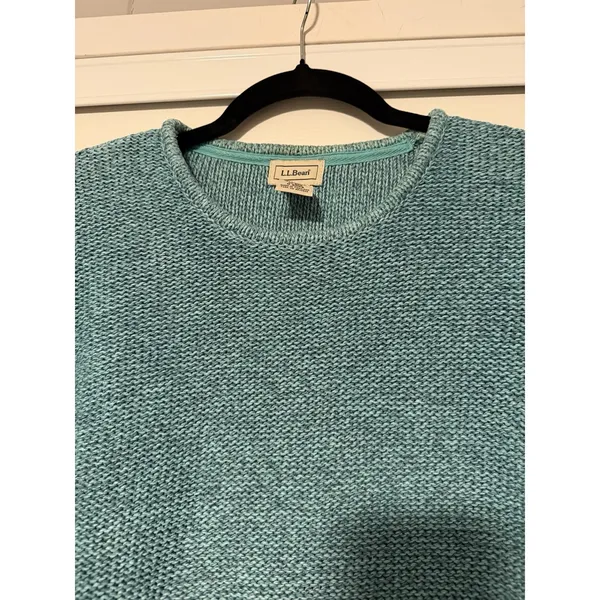 LL L.L. Bean Knit Sweater Chunky Teal Fisherman Grandma New England Coastal Knit - Image 3