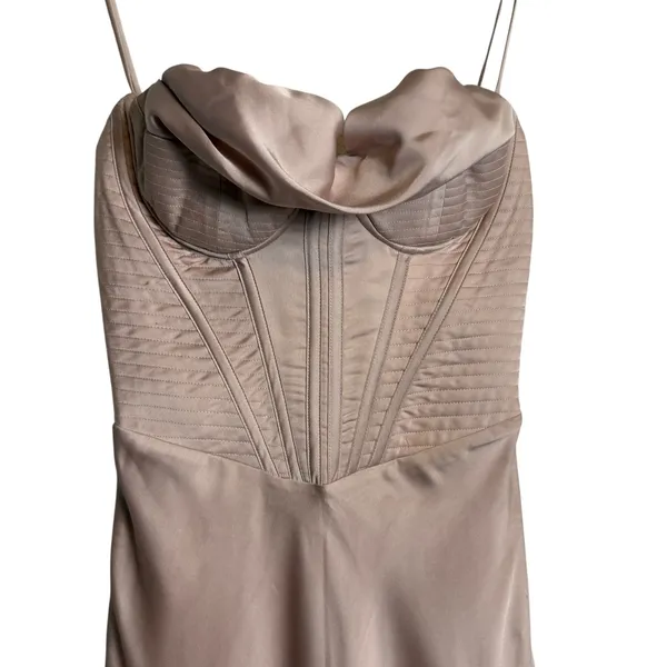 House of CB Myrna Crystal Satin Cowl Corset Sleeveless Midi Slip Dress Small - Image 7