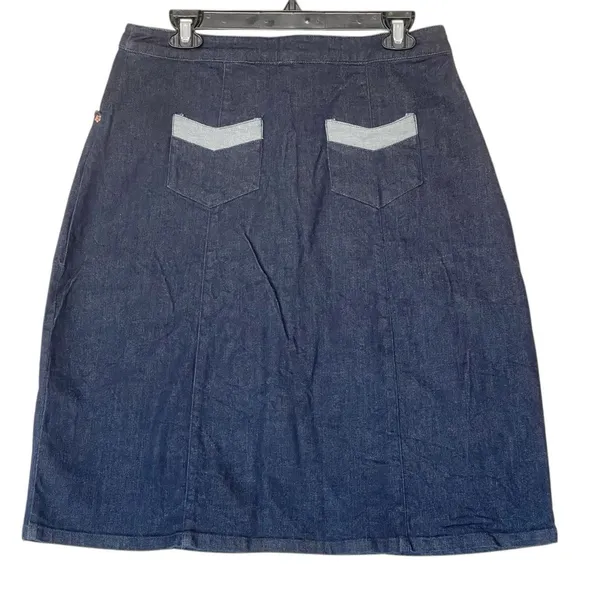 ModCloth Denim Skirt Large High Waisted Button Jean Retro 70s Dark Wash Preppy - Image 3