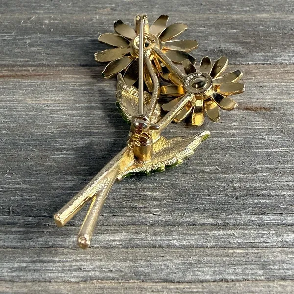 VTG Lisner Enamel Sunflower Brooch Gold Tone Daisy Floral Pin Autumn Harvest - Image 12