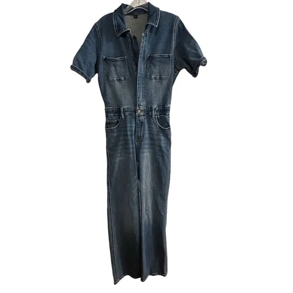 Judy Blue Women's Denim Jumpsuit Size S Casual Short Sleeve‎ Blue - Image 5