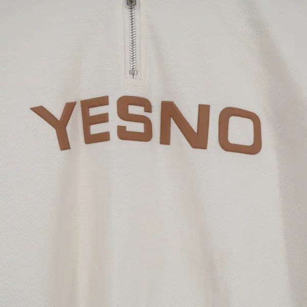 A.M.L Modern Style Sailor Collar Quarter Zip Sweatshirt Cream YESNO Graphic L - Image 2