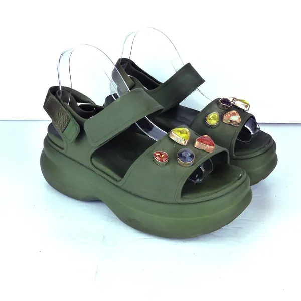 Crocs Soho Y Strap Sandals Womens 8 Army Green Platform Chunky Gem Charms Y2K - Image 2