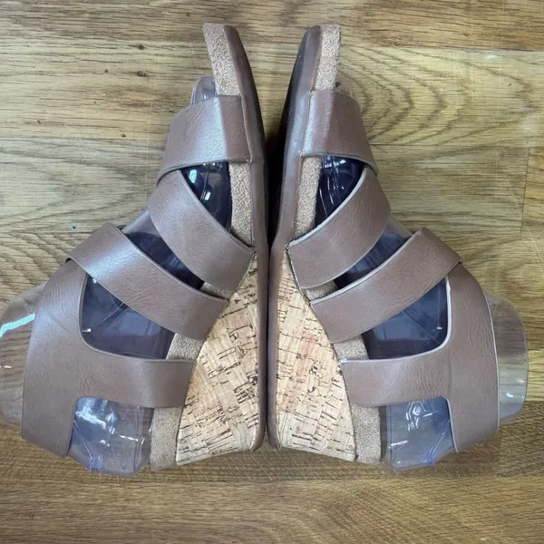 Diba Weekend Brown Strappy Cork Wedge Sandals Women's 6 Buckle Open Toe - Image 7