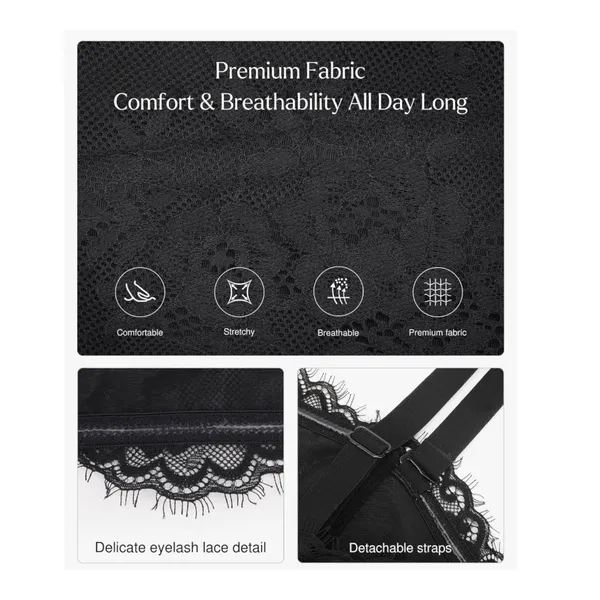 NWT Popilush Lace Corset Bustier Shapewear Top Detachable‎ Straps Black L - Image 4