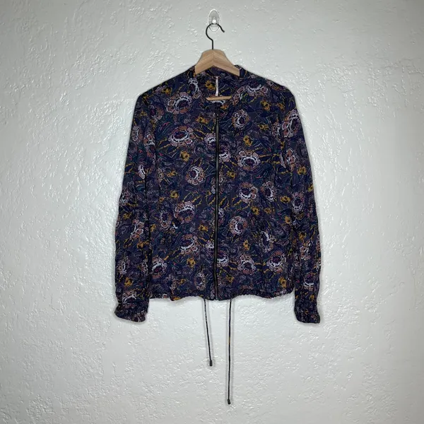 Free People Soft Printed Balloon Sleeve Jacket‎ Purple Floral OB560079 Womens M - Image 2