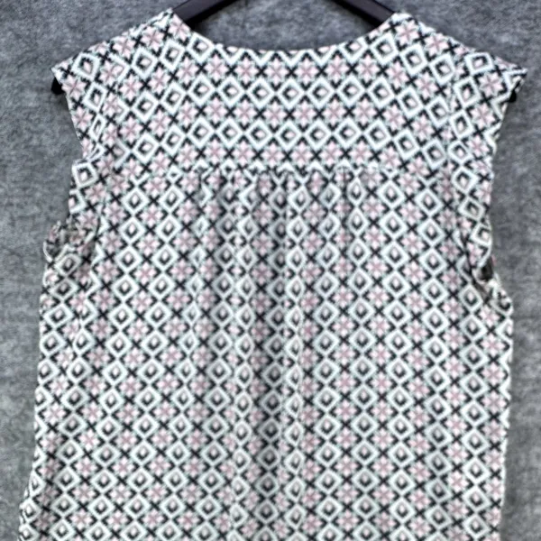 Loft Top White with Black, Pink Green Print. Sleeveless V Neck Size Small - Image 3