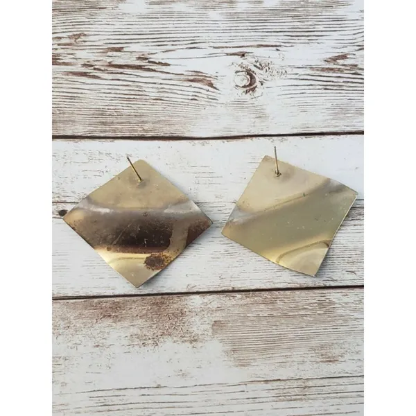 Vintage Earrings Large Wavy Square Dark Blue Earrings for Pierced Ears - Image 4
