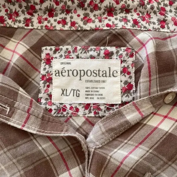 Aéropostale Plaid Button Down Shirt Brown Pink Flannel Top Women’s XL 100% Cotto - Image 3