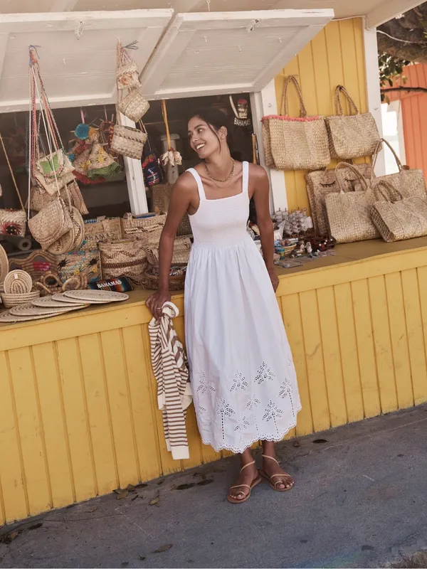 New Marine Layer Selene Embroidered Eyelet Maxi Dress White Size S Pockets - Image 3