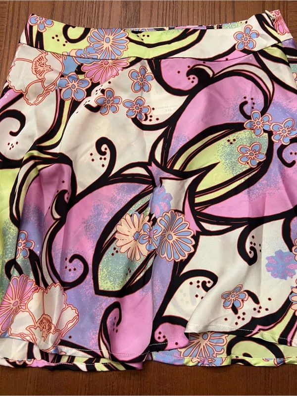 Free People Phoebe Satin Mini Skirt Sz 2 Sugar & Spice Retro Floral Psychedelic - Image 8