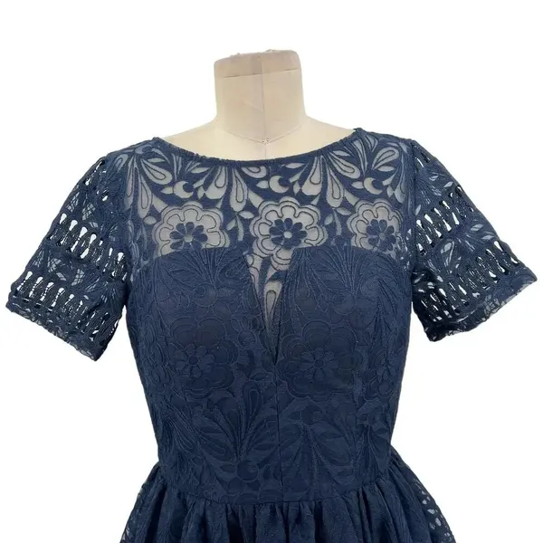 Chi Chi London‎ Sheridan Dress Navy Blue Embroidered Short Sleeve UK 12 US 8 - Image 4