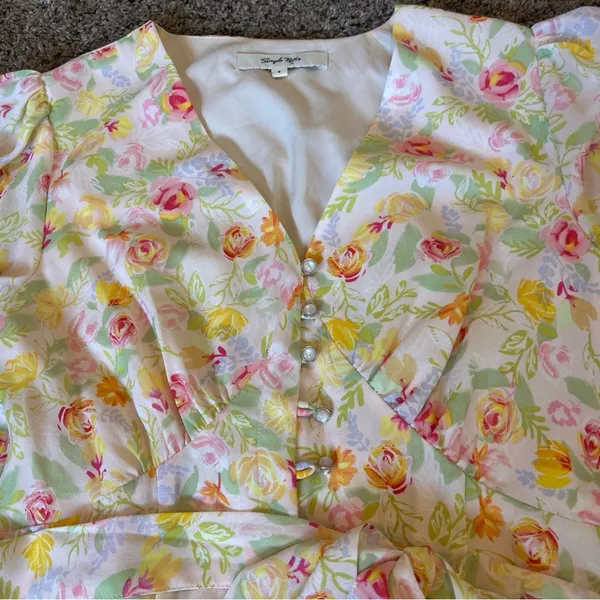 Simple Retro Womens Kora Floral Maxi Dress With Faux Pearl Buttons Sz Small - Image 4