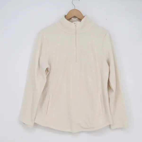St Johns Bay Womens Classic Quarter Zip Fleece Pullover Cream M - Image 2