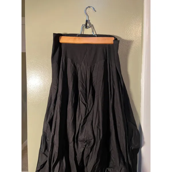Vintage Luna Luz Womens Sz Large A-Line Maxi Skirt Black Pull On Gathered Cotton - Image 7