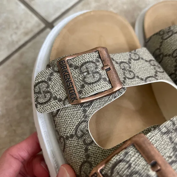 Birkenstock Arizona Platform Monogram Sandals Brown Tan White Lug Sole 38 L7 M5 - Image 12