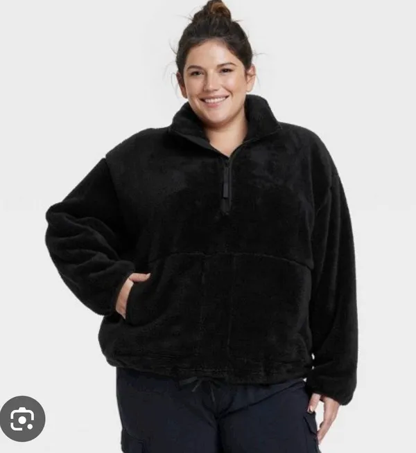 All In Motion Women's High Pile Fleece 1/2 Zip Pull Over - Black - Image 3