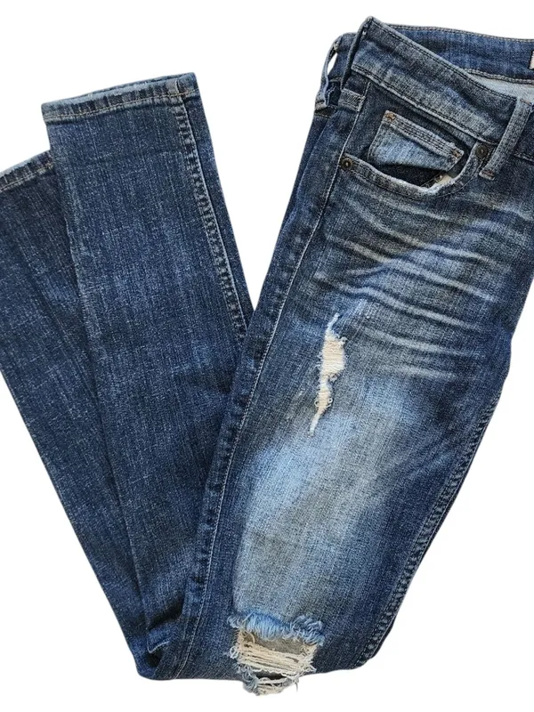 Distressed Mid-Blue Women's Skinny Jeans - Image 3