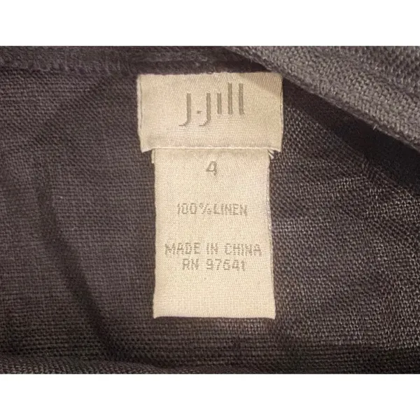 J. Jill Black 100% Linen Faux Wrap Maxi Skirt White Contrast Stitching Size 4 - Image 7