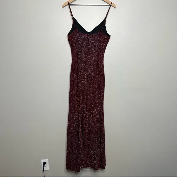 Fiesta Fashion VTG 90s Whimsigoth‎ Maxi Dress Gown M Burgundy Glitter Event Party Cocktail - Image 5