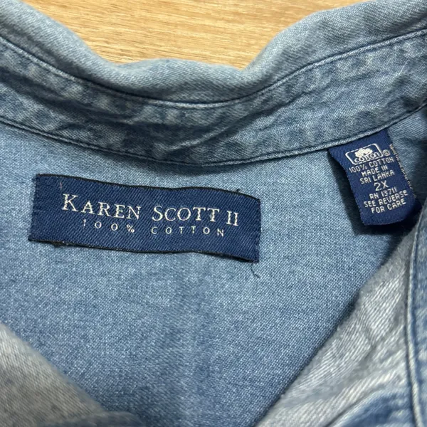 Karen Scott II 2X Christmas Denim Shirt Embroidered Holiday Applique Cottagecore - Image 3