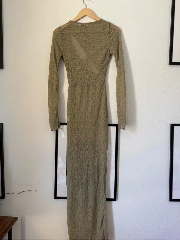 House of CB Giovanna Taupe Tie-Front Cutout Long Sleeve Maxi Dress - Image 11