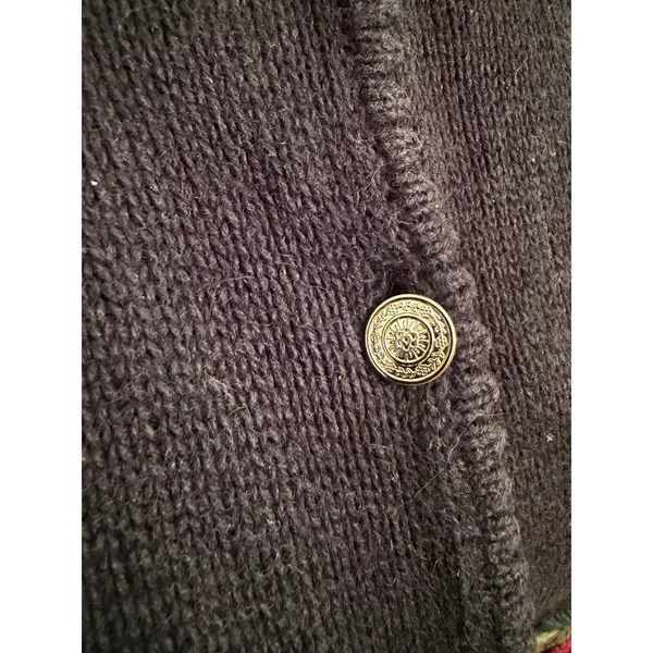Vintage Stitches in Time Embroidered Autumn Cardigan Sweater Black Knit Large - Image 4