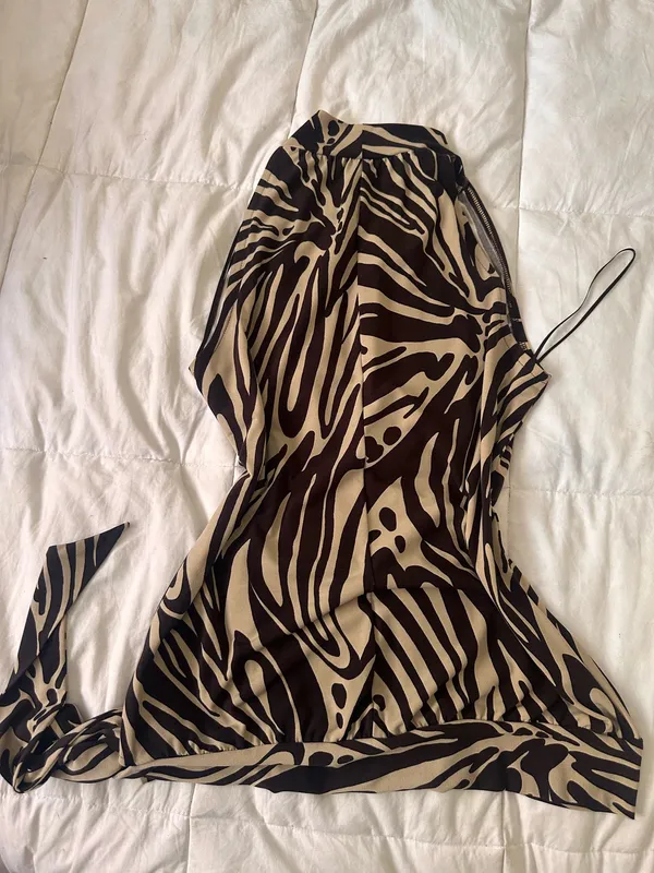 Brown zebra print high neck top - Image 5