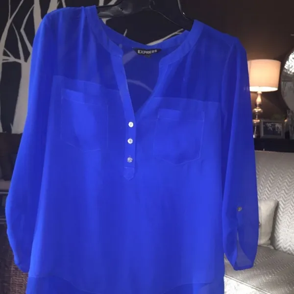 Express sheer blouse royal blue size XS - Image 8