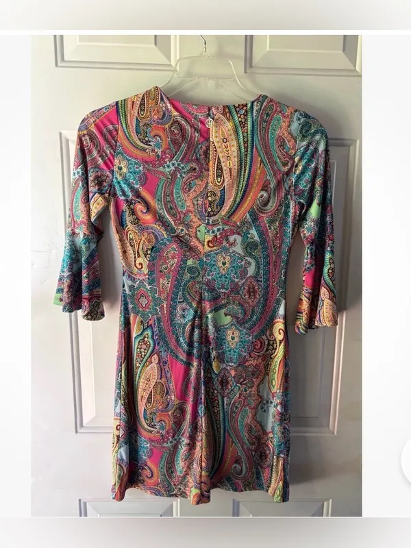 Tommy Hilfiger Jaipur Multicolor Paisley 3/4 Sleeve Dress 4 Pettie 60s Mod EUC - Image 5