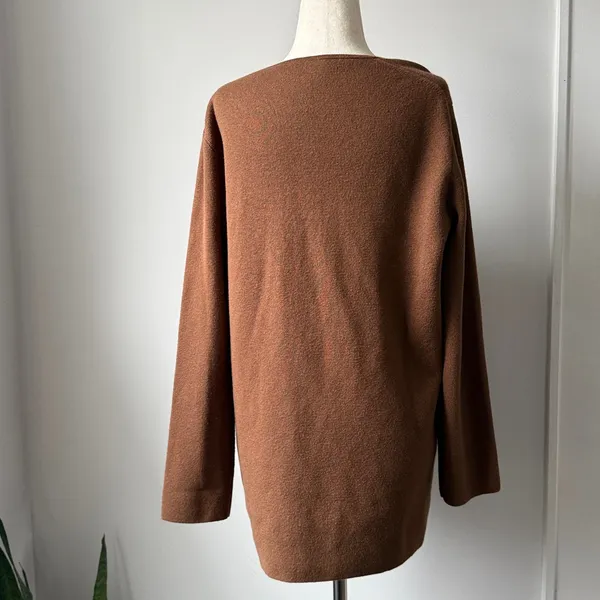 J. Crew Brown V-Neck Button Front Cardigan Sweater Blazer Merino Wool Blend - Image 3