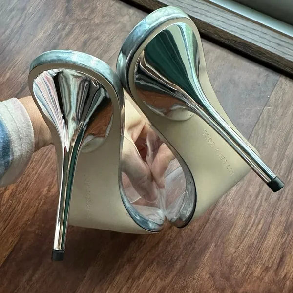 NEW Good American Emma Clear Stiletto Mule Heels Womens Open Square Toe 9 - Image 7