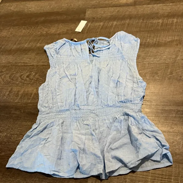 NWT Loft Blue Plaid Smocked Peplum Top - Image 7
