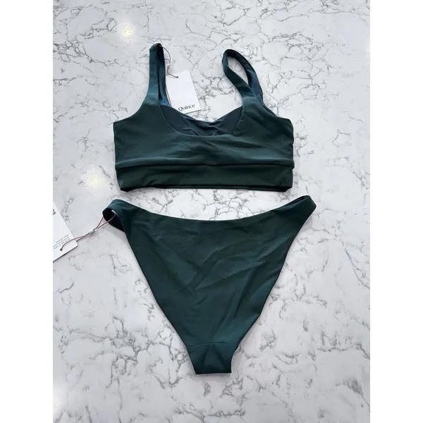 NWT Quince Palm Green Italian Tank Bikini Top & Low Rise Bottom Set Size XS - Image 2