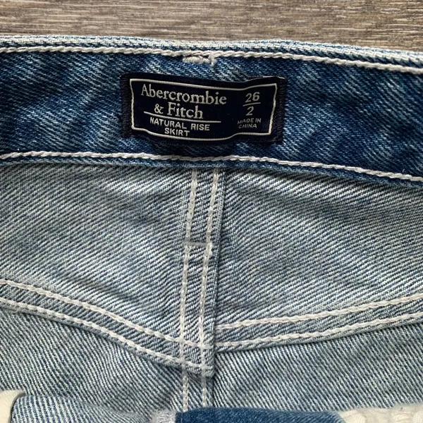 Abercrombie & Fitch Denim & White Striped Natural Rise Raw Hem Mini Skirt 26 2 - Image 3