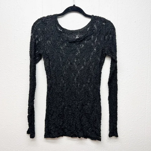 Womens Y2K Lace Sheer Open Knit Fairy Grunge Fitted Top XS Witchy Whimsigoth - Image 9