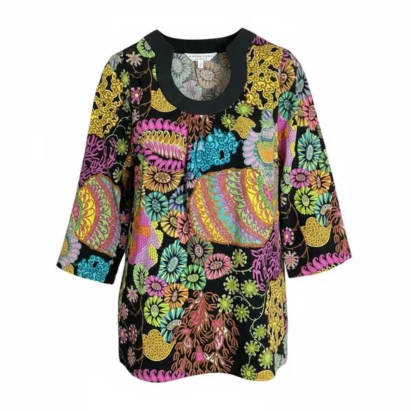 Trina Turk Floral Colorful Silk Black Tunic Dress 4 Colorful‎ Tropical Designer - Image 3
