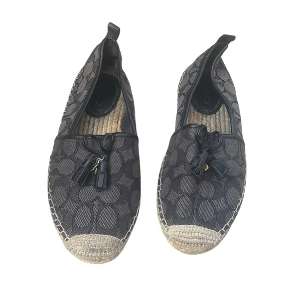 Coach Carson Espadrille Slip-On Flats Tassel Bow Black/Gray Women's - Image 3