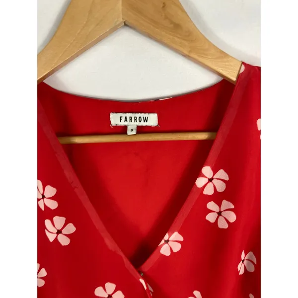 FARROW Red Floral Patterned Cropped Blouse Size Small - Image 3