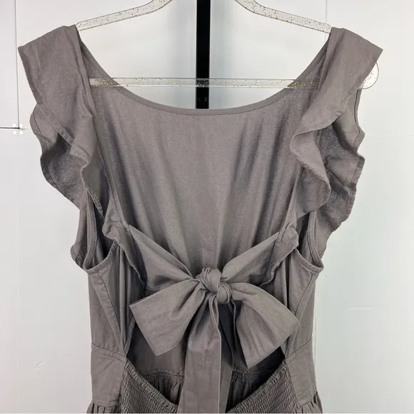Wishlist Apparel Dress Women L Gray Cotton Ruffle Tie Back Cottagecore Boho Mini - Image 4