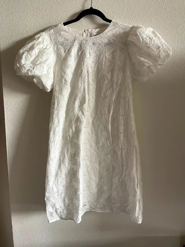 CeCe Ivory Floral Embroidered Mini Dress Medium M Bubble Puff Sleeve Bridal - Image 2
