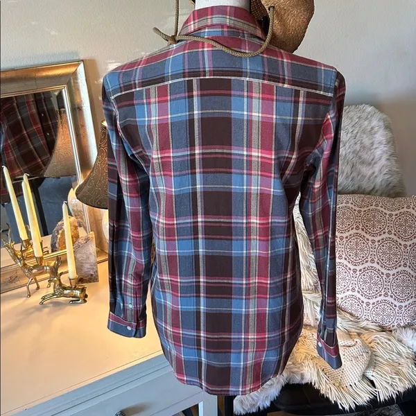Ralph Lauren, brown blue rose plaid button-down, cotton western shirt S​​ - Image 7